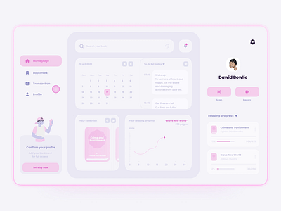 My reading process dashboard app book branding design desktop memoji mobile motion graphics pink typography