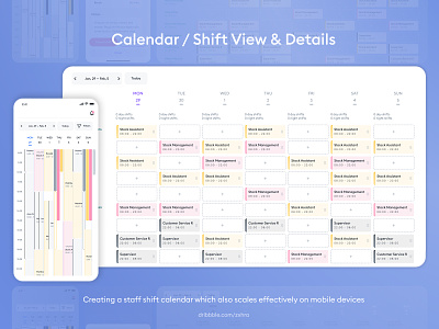 Calendar / Shift View & Details calendar carer daily healthcare management planner retail roster rostering rota schedule shifts staff staffing store weekly