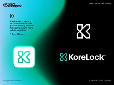 KoreLock - Logo Design brand branding connect core gradient icon korelock lettermark lock logo mark monogram smart lock symbol visual identity design wireless