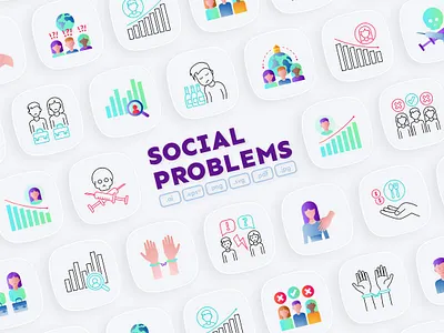 Social Problem | 32 Icons Set Hand Drawn icon icon design icon set icons icons design icons set iconset illustration logo unpredictable