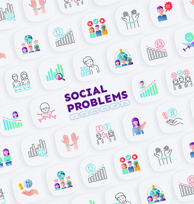 Social Problem | 32 Icons Set Hand Drawn icon icon design icon set icons icons design icons set iconset illustration logo unpredictable