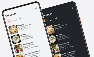 EnRecipes v2.0 android app app chef dark mode food light and dark mobile app recipe manager recipes ui