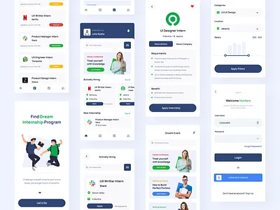 Interneed Apps (Find Internship Apps) app design applicant application app find internship find job hire hiring hiring platform internship internship app internship program job app job application job listing job portal job search jobs mobile app ui kit uiux