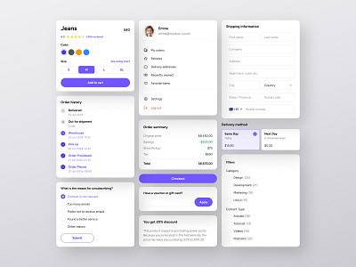 E-commerce Component address card cards checkout component components delivery ecommerce figma filters library nucleus online shop patterns product shipment shopping ui ui components ui kit