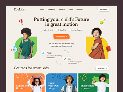 Edukids - Education Platform for Kids children courses e learning early learning education platform fintech kids school website kids skill kindergarten school landing page landingpage learning platform online course parenting self growth video tutorials web design webdesign website design website designer