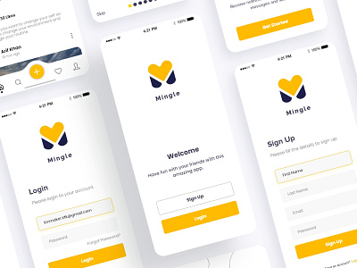 Mingle Social Media App Welcome Screens branding design illustration login login page minimalist mobile app mobile app login mockup register screen register social media app singup social media app social media login design social media sign up design ui ui design uidesign uiux