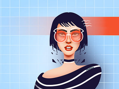 Summertime 2021 branding cute design digital drawing girl glasses haircut illustration illustrator marketing portrait poster product summer ui vector web design