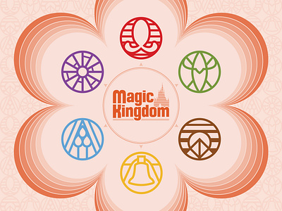 Magic Kingdom Symbols adventureland design disney fantasyland frontierland icon icon design iconography liberty square magic kingdom main street usa symbol symbol design symbol icon theme park themepark tomorrowland walt disney world