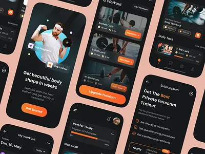 Sport and Health Tracker Mobile App athletics body body building cardio diet exercise gym health interface mobile app muscle personal trainer sport task training ui ux video workout