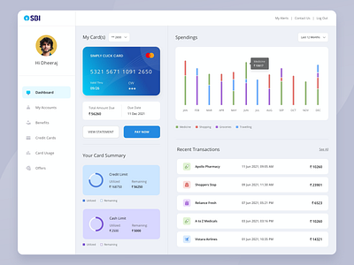 SBI Cards Dashboard Screen for Web