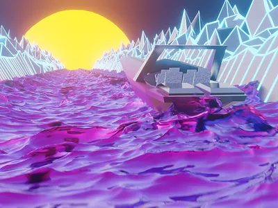 A R T I F I C I A L S Y N T E X 3d art 3d modeling motorboat retro synthwave waves