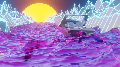 A R T I F I C I A L S Y N T E X 3d art 3d modeling motorboat retro synthwave waves