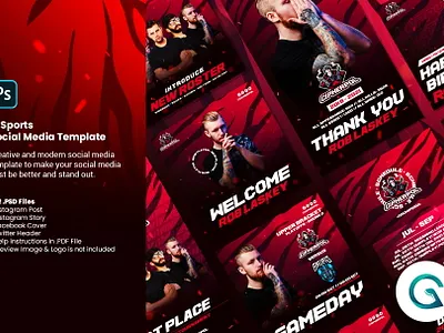 E-Sports Social Media Template e sports esports esports team facebook cover game gamer gaming instagram post instagram template live stream social media template sports streamer tournament twitter header