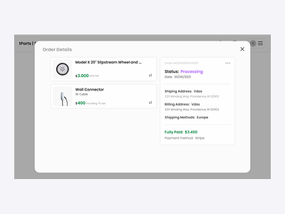 Order details car details order details processing shopping tesla ux