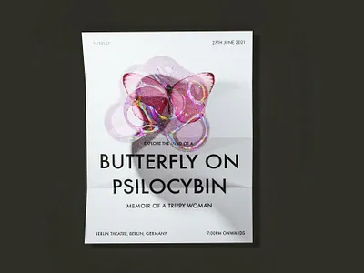 Butterfly on psilocybin 3d 3d render adobexd blender blender modeling design graphic design illustration poster rendering typography vector
