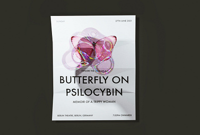Butterfly on psilocybin 3d 3d render adobexd blender blender modeling design graphic design illustration poster rendering typography vector