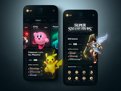 Nintendo Game app app design dark design game game app games games app illustration logo mobile mobile app mobile app design nintendo ui uiux ux