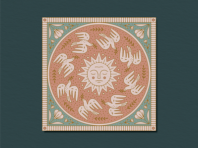 Harmonious Existence bandana birds flowers graphic design hand drawn illustration nature sun tile