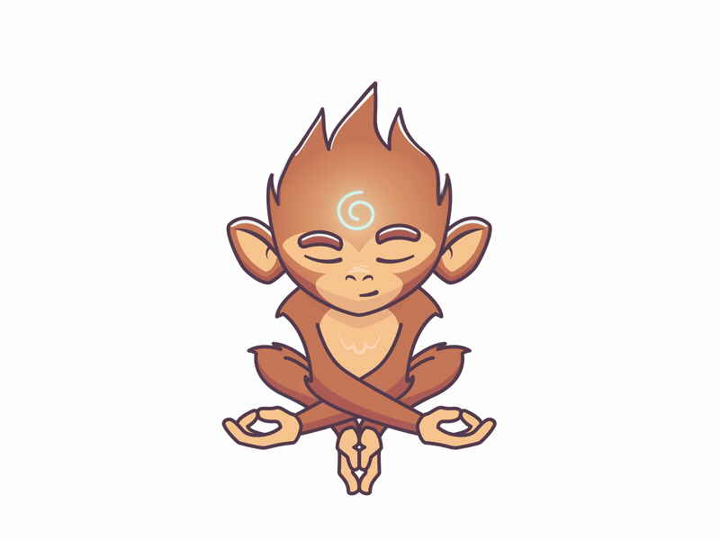 Monkey Zen sticker animation after effects aftereffects animation character character animation fly flying levitate magic mascot meditation monkey motion motion design motion graphics power sticker telegram zen