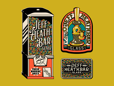 Jeff Heathbar Glass badge brand branding glass glass blower glass blowing gumball gumball machine illustration logo machine marijuana patch pattern pipe stickers tattoo vending vintage weed