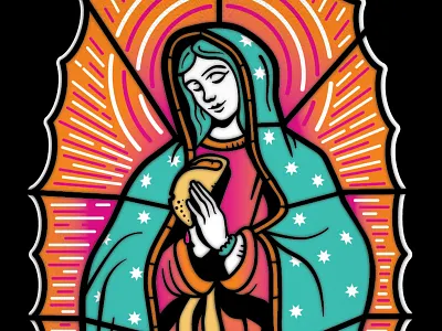 Our Lady Guadalupe catholicism illustration mary mexican stained glass tacos