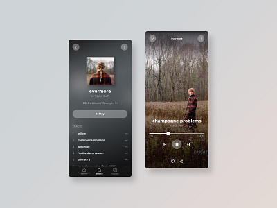 Concept for a music player app app artist clean dailyui dailyui 009 dark mode glassmorphism mobile music player playlist song spotify ui visual design