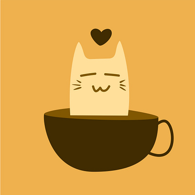 Cat in Coffee Cup animal brown cat coffee design illustration vector yellow