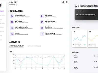 Budget Production & Monitoring budgeting dashboard design investment ui ux website design