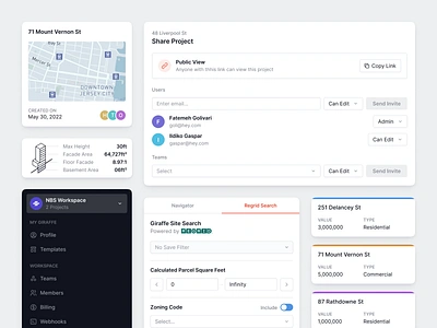 UI's from Giraffe Product analytics app architects architecture building dashboard designers governments map navigationn product design property developers share project sites ui ux