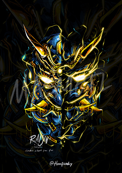 RAIJIN ONI MASK ILLUSTRATION amazing art artist artwork cool design illustration japan japanese onimask raijin unique