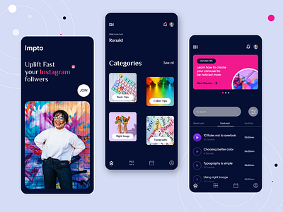 Impto - App for IG followers growth tips app app ui course instagram online course tutorials user interface