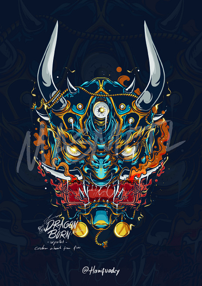 DRAGON ONI MASK ILLUSTRATION amazing art artist artwork cool dragon illustration japanese onimask unique