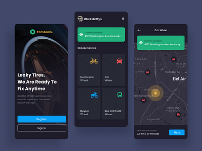 Tambalin Tire Patch App Design android artwork dark mode design app dribbbble graphic design ios mobile product design tambalin tire patch wheel