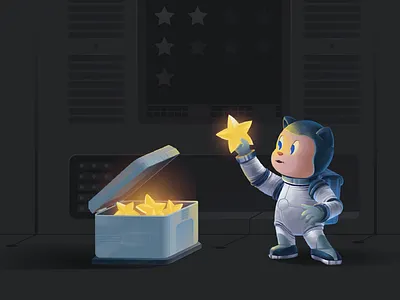 Astronaut cat caught a star astronaut box cat development digital illustration space star