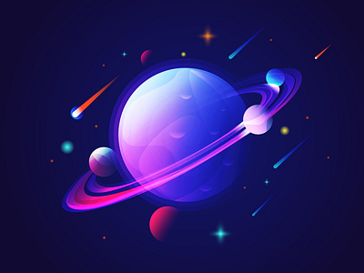 Planet colors gradient illustration meteor nasa outer space planet satellite saturn sky space star vector
