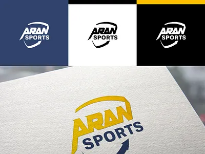 Shield logo aran blue branding combination custom font fort handmade logo minimal negative space shield sports strength strong yellow