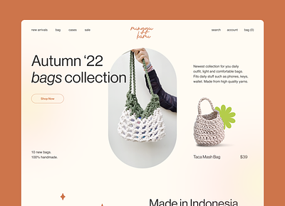 MingguKami — crochet product page bag clean crochet earth tone ecommerce fashion handmade header online store shopify ui website