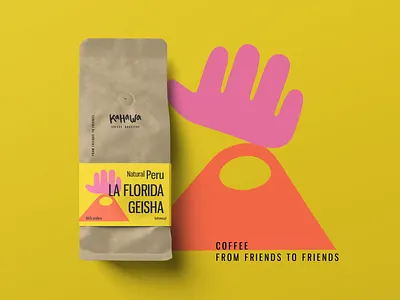 Peru Geisha. Illustration and design for coffee packaging branding coffee coffee packaging colorful design dry ink graphic design hand illustration kahawa latin america peru pink procreate volcano yellow