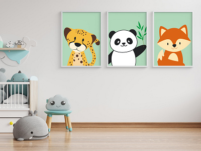 Affiche - Nos amis les bêtes 🐾 affiche animaux chambre dessin enfants guépard illustration panda renard vector