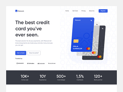 Credit Card Landing Page bank blue card credit card crypto e banking e wallet finace finance financial investment landing page minimalist money payment ui ux wallet web design website