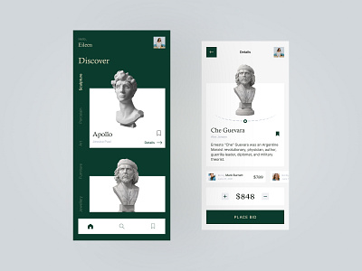 Auction App antiques art auction auctions bids buy clean design mobile app sculpture ui uiux ux