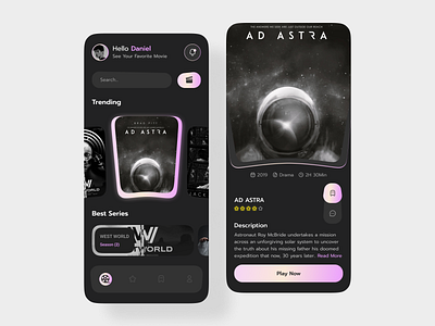 Movie Explore App app app design application clean dark dark app dark mode dark ui design designer movie app movie explore movie explore app trend trending trends ui ui design ui designer ux