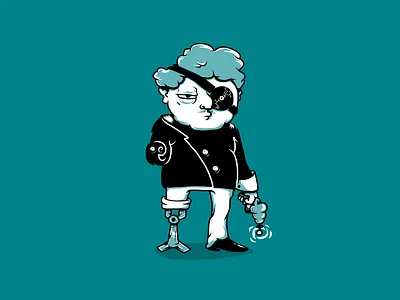 Cyborg Pirates. Louis Le Legless. First Mate. characters cyborg illustration monochrome pirates robotics scifi