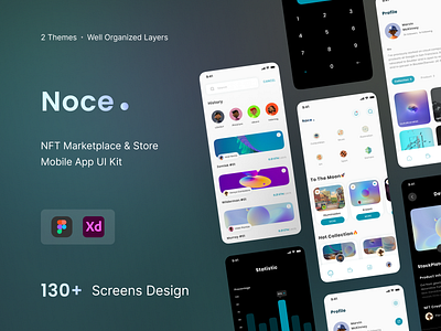 Noce UI Kit - Full Preview (Dark Mode) auction bidding bitcoin cryptocurrency dark mode design digital wallet ethereum home dashboard illustration ios metaverse mobile mobile app nft onboarding token ui ui kit ux