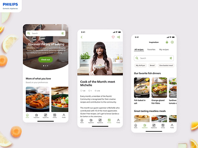 NutriU - Home screen airfryer animation articles domestic appliances filters food healthy home screen iot kitchen mobile nutriu philips recipes ui
