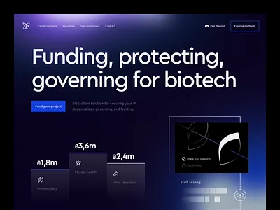 Investment Platform for Biotech: hero section ai solution biotech company biotech industry biotech solution biotech website capital cash finance fund funding investment platform investments investor machine learning medtech solution pre seed product website research platform series a stocks