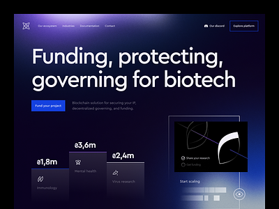 Investment Platform for Biotech: hero section ai solution biotech company biotech industry biotech solution biotech website capital cash finance fund funding investment platform investments investor machine learning medtech solution pre seed product website research platform series a stocks