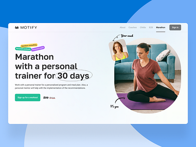 Landing for Motify Marathon design fonts hero page icons interface landing typography ui ux web