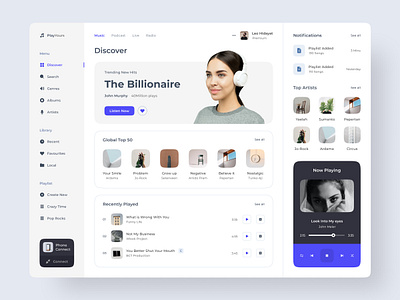 Music Streaming Dashboard dashboard design minimalist music music dashboard music platform music platform design music player music streaming music streaming dashboard simple clean interface
