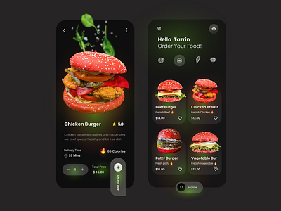 Food Delivery App Design app designer burger creative design dark design designer food app food delivery app food ordering app food website ios landing page pizza popular shot product design restaurant restaurant app restaurant website tazrin uiux